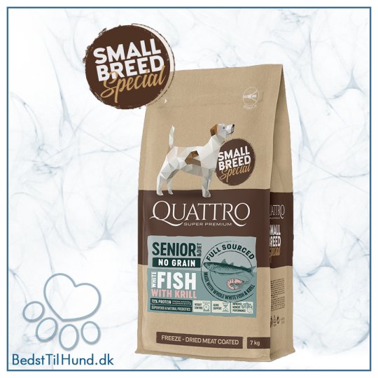 Quattro Super Premium No Grain Small Breed Senior/diet, White Fish & Krill 7kg