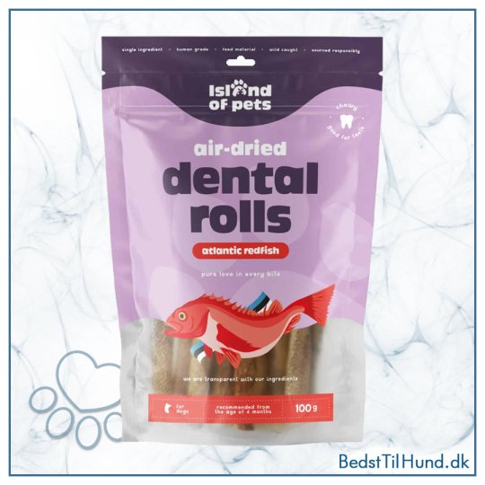 Island of Pets, luftt&oslash;rrede dental-ruller af atlantisk r&oslash;dfisk, 100 g