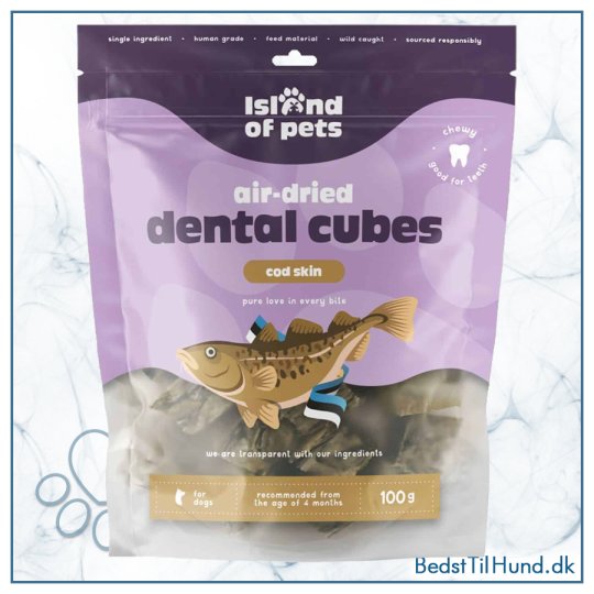 Island of Pets, luftt&oslash;rrede terninger af torskeskind, 200g