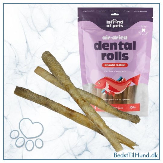Island of Pets, luftt&oslash;rrede dental-ruller af atlantisk r&oslash;dfisk, 100 g