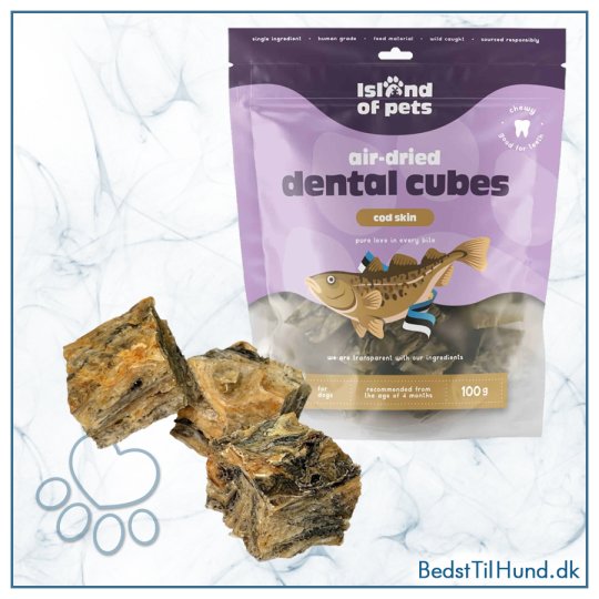 Island of Pets, luftt&oslash;rrede terninger af torskeskind, 200g